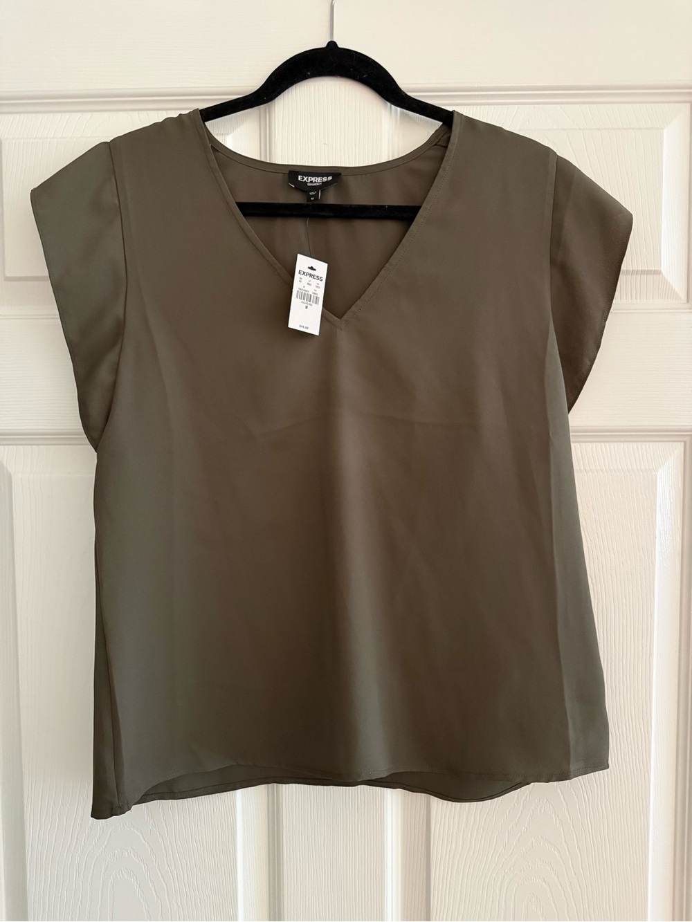 Express Olive V-Neck Cap Sleeve Blouse